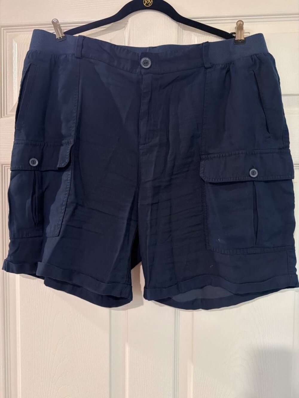 Soft Surroundings Womens Navy Cargo Shorts 1X Rayon Blend Elastic Waist Pockets